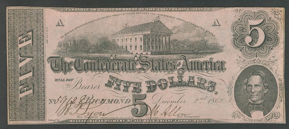 T-53, PF-3, CR-383, 1862 $5 Series 2 Confederate States of America, 59128